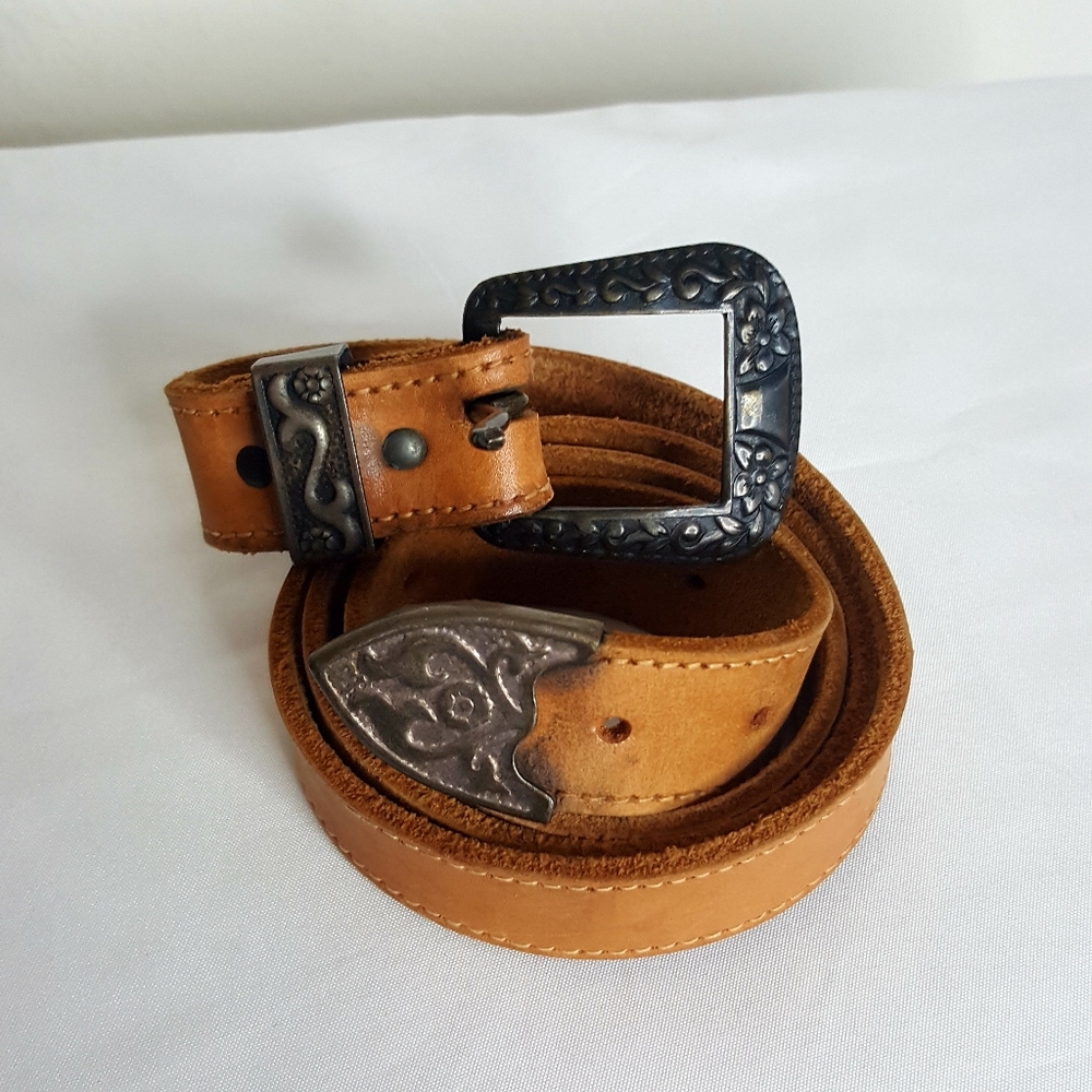Unbranded brown leather western belt 37" long